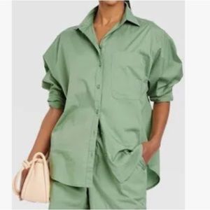Women's A New Day Tops Long Sleeve Button-Down Boyfriend Shirt   NWOT
